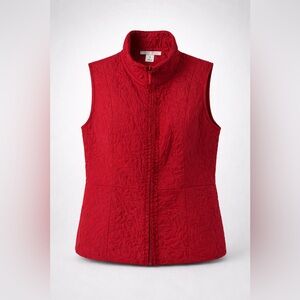 Dressbarn Red Quilted Vest XL Ruffle Trim Zip Front Lined